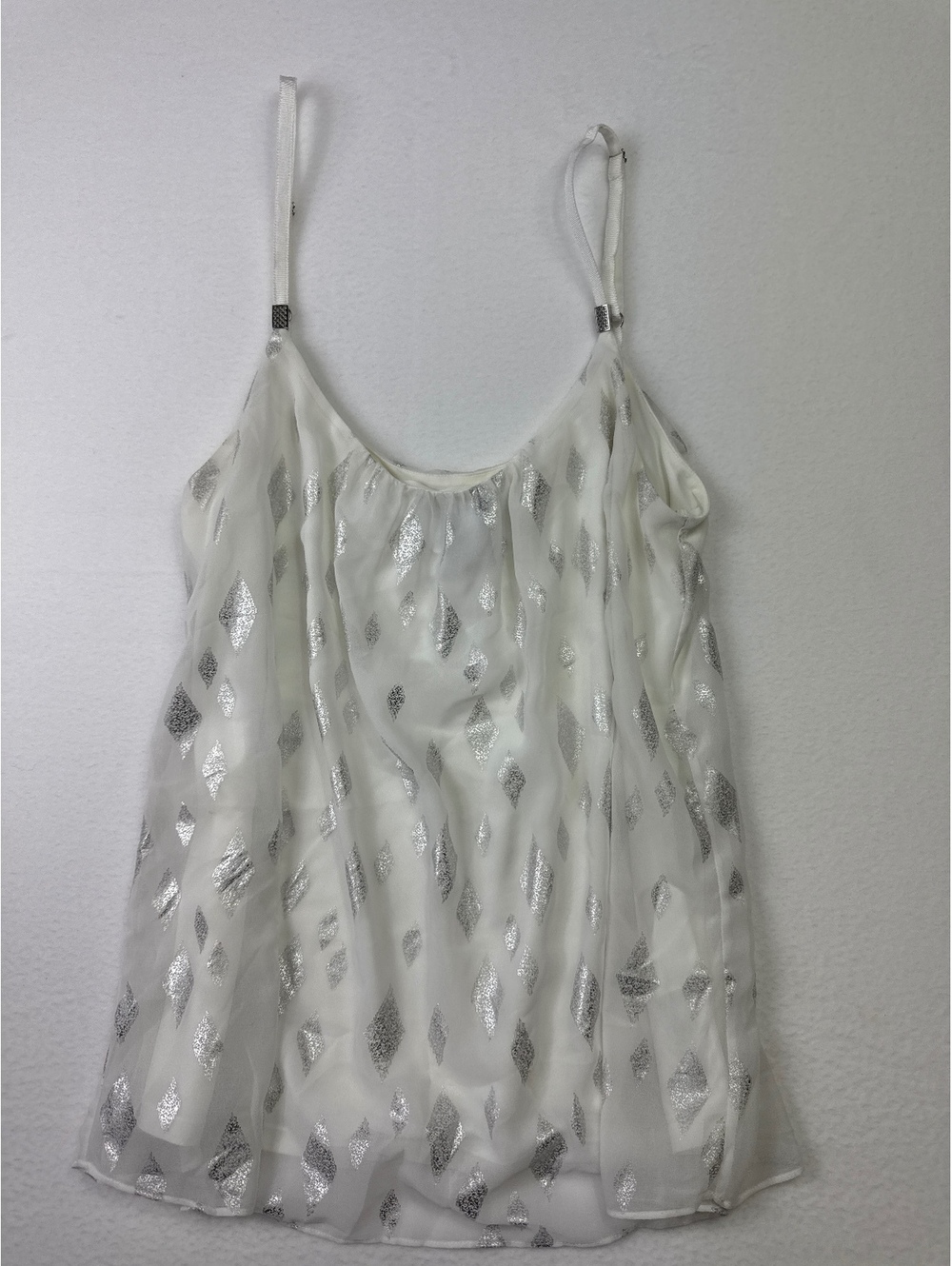 White House Black Market Women's Silver Foil Diamond Print Sleeveless Tank Top,